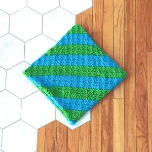 Blue & green handmade crochet baby blanket